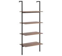 KUPTYERFG Étagère échelle avec 4 étagères, 64 x 35 x 152,5 cm, étagère en bois et acier pour salon, couloir et bureau, bibliothèque au design industriel, marron foncé et noir