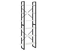 KUPTYERFG Étagère haute blanche 80 x 30 x 210 cm en bois massif de pin et métal, bibliothèque avec 6 étagères, étagère en bois stable pour salon et bureau, flexible et divisible