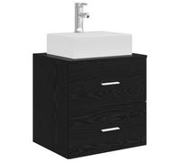 KUPTYERFG Lavabo avec lavabo - Montage mural - Chêne noir - 49,5 cm | Armoire de salle de bain peu encombrante pour WC d'invités et salle de bain avec 2 tiroirs spacieux, siphon et matériel de
