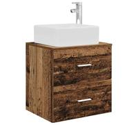 KUPTYERFG Lavabo mural avec lavabo en bois vieilli 49,5 x 41 x 63 cm | Armoire de salle de bain peu encombrante pour WC d'invités avec 2 tiroirs aspect poignée argentée et trou de vidange intégré.