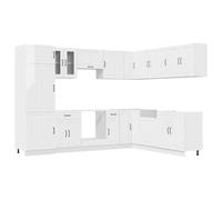 KUPTYERFG Lot de 14 armoires de cuisine Lucca en bois blanc brillant | Kitchenette moderne pour votre cuisine avec pieds réglables, beaucoup d'espace de rangement pour les casseroles et surface