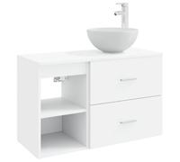 KUPTYERFG Lot de 2 meubles de salle de bain en bois blanc - Montage mural | Base de lavabo compacte et armoire suspendue pour la salle de bain d'invités, crée des surfaces de rangement structurées sur