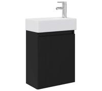KUPTYERFG Lot de 4 lavabos de salle de bain - Montage mural - Noir - 45,5 | Lavabo peu encombrant avec lavabo en céramique et robinet pour petites salles de bain et WC d'invités. Butée de porte