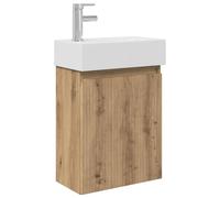KUPTYERFG Lot de 4 meubles de salle de bain avec lavabo et robinet | Armoire murale en chêne Artisan avec lavabo en céramique et mitigeur pour salle de bain compacte.