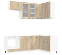 KUPTYERFG Meuble de cuisine Lyon 8 pièces en chêne Sonoma | Kitchenette moderne de 8 pièces pour la cuisine, offre beaucoup d'espace de rangement avec des éléments en verre et des pieds