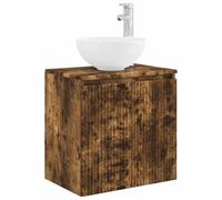KUPTYERFG Meuble de lavabo avec lavabo en chêne fumé 49,5 cm | Armoire suspendue peu encombrante pour salle de bain avec lavabo intégré, beaucoup d'espace de rangement et base en bois