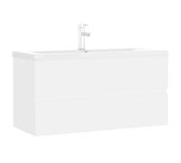 KUPTYERFG Meuble sous lavabo avec vasque 90 cm, blanc, matériau en bois | Meuble de salle de bain élégant avec lavabo en céramique, 1 tiroir spacieux, robinet et bonde push-open.