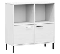 KUPTYERFG Oslo Bibliothèque en pin massif, avec 2 portes et pieds en métal, étagère en bois pour salon, bureau et couloir, buffet avec 4 compartiments, 90 x 35 x 90,5 cm