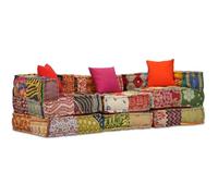 KUPTYERFG Pouf modulaire 3 places en coton - Canapé convertible en patchwork polyvalent avec 3 coussins pour salon et véranda, 200 x 70 x 58 cm, multicolore