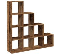 KUPTYERFG Séparateur de pièce, bibliothèque, étagère, étagère, avec 10 compartiments, étagère d'escalier en bois pour salon et bureau, étagère cubique, aspect bois vieilli, 131,5 x 29 x 131,5 cm