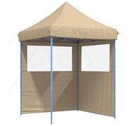 KUPTYERFG Tente de fête pliable beige 200 x 200 cm tonnelle pop-up avec sac | Abri stable pour jardin, terrasse et marché. Cadre en acier réglable en hauteur avec housse Oxford et ancrage.