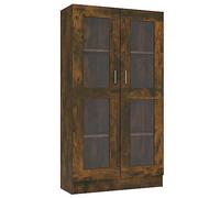 KUPTYERFG Vitrine en chêne fumé - 82,5 x 30,5 x 150 cm - Bibliothèque avec 2 portes en verre et 4 compartiments - Étagère moderne sur pied pour salon, bureau, salle à manger