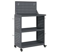 KUREOVDG Chariot à outils anthracite 65 x 35 x 111 cm en acier laminé à froid avec roues verrouillables, 12 crochets et étagères pour atelier, garage et jardin