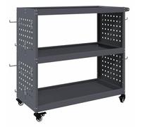 KUREOVDG Chariot à outils anthracite 75 x 35 x 73 cm en acier laminé à froid avec roues, roues verrouillables, étagères et 12 crochets pour atelier, garage et jardin
