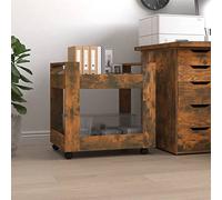 KUREOVDG Chariot de bureau en chêne fumé - 60 x 45 x 60 cm - En bois - Conteneur à roulettes avec 2 compartiments ouverts et quatre roues, dont deux avec freins, idéal comme chariot de classement pour