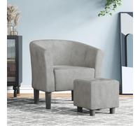 KUREOVDG Fauteuil club avec repose-pieds en velours gris clair | Housse en velours doux, structure en bois de pin contreplaqué, rembourrage épais, max 110 kg
