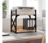 KUREOVDG Support d'imprimante à 2 étagères en chêne Sonoma 40 x 20 x 40 cm en bois avec cadre en métal et pieds réglables, support de bureau multifonction pour imprimantes, dossiers et livres