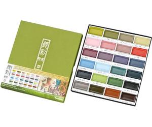 Kuretake Coffret d’aquarelles Gansai Tambi, 24 couleurs II, Art nouveau | 24 bright and opaque colours, large buckets, palette and colour chart included, artist quality, fabriqué au Japon