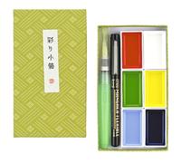 Kuretake IRODORI KOBAKO Red, Gansai Tambi 6 colors set, Handcrafted, Professional-quality pigment inks for artists and crafters, AP-Certified, Blendable, Show up on dark papers, Made in Japan