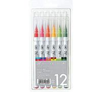 Kuretake Lot de 12 x stylos-pinceaux Fude, coloris réalistes (RB-6000AT/12VA)