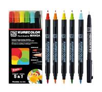 Kuretake Zig Cartoonist KURECOLOR Fine&Brush Lot de 5 marqueurs à double pointe à base d'alcool Noir 0,1 mm