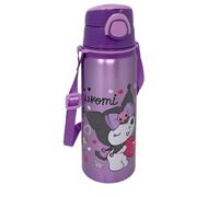 Kuromi Sanrio Gourde 730 ml en aluminium avec paille en silicone, ouverture pop-up et bandoulière réglable, bouteille pour enfants et adolescents, sans BPA