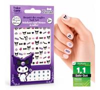 Kuromi Stickers Ongles Enfant - Autocollants Ongles Auto-Adhésifs, Nail Art Enfant pour Filles - 72 Stickers + 24 Strass 3D, Facile à Poser et Retirer, Idée Cadeau Anniversaire