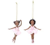Kurt Adler 2 pc Set African American - Black Ballerina Girl on Toes Ornament 4 3/8 in
