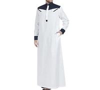 Kurtan à manches longues pour homme - Robe musulmane - Coupe ample - Chemise médiévale - Fermeture éclair - Abaya Thobe marocain - Robe longue d'été - Robe de plage - Jubba ethnique, bleu marine, M