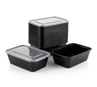 KURTT Lot de 100 contenants Mealprep, contenants pour repas, bols micro-ondes avec couvercles, contenants de conservation des aliments, réutilisables, passent au micro-ondes et au lave-vaisselle (Noir