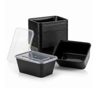 KURTT Lot de 100 contenants pour préparation de repas, compatibles micro-ondes et lave-vaisselle, avec couvercles, résistants aux fuites, réutilisables, sans BPA, Noir, 1000 ml, Rectangular flexible