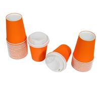 KURTT Tasses à café avec couvercle Ø80mm, 100 pièces, 8oz/200ml, tasses à café, gobelets à café to go, gobelets en carton, coffee to go (100, orange)