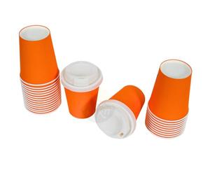 KURTT Tasses à café avec couvercle Ø80mm, 100 pièces, 8oz/200ml, tasses à café, gobelets à café to go, gobelets en carton, coffee to go (100, orange)