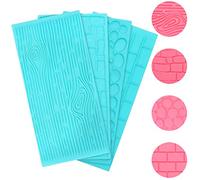 Kurtzy 4 Pièces Embosseur Pate a Sucre en Plastique pour Glaçage et Fondant - Motifs Briques, Bois, Galets et Cailloux - Pochoir Pate a Sucre Bleu 3D pour Décorer Gateaux, Bûches et Pâtisserie