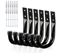 KURUI Lot de 6 grands crochets de garage robustes pour suspension, crochets de rangement de garage pour cordon d'extension, câble d'outils, support mural noir avec chevilles murales et vis