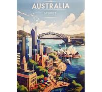 KUSTOM ART Affiche murale décorative Série Paysages et Ville Australie Sydney Skyline Illustration Opera House Harbour Bridge Impression artistique sur papier couché 40 x 30 cm sans cadre