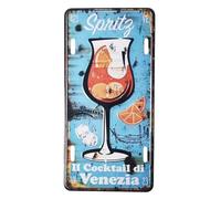 KUSTOM ART Plaque rétro en métal motif en relief Spritz le cocktail de Venise design artistique vintage avec trous et aimants 30 x 15 cm