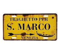 KUSTOM ART Plaque rétro en métal motif en relief Venise panneau indications ferry pour San Marco Design vintage avec trous et aimants 30 x 15 cm