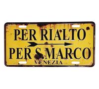 KUSTOM ART Plaque rétro en métal, motif en relief Venise, panneau indications pour Rialto et place Saint-Marc, design vintage avec trous et aimants 30 x 15 cm