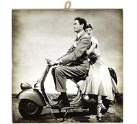 KUSTOM ART Tableau encadré style vintage Gregory Peck et Audrey Hepburn dans le film Vacances Romaines de collection Impression sur bois pour ameublement restaurant pizzeria Bar hôtel
