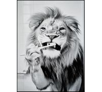 KUSTOM ART Tableau mural ou de table série animaux lion avec brosse à dents impression artistique sur bois 30 x 21 cm