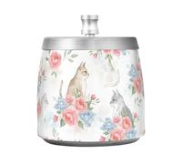 Kutsu Cendrier en forme de chat et de fleurs - Sans fumée - Inodore - En acier inoxydable - Pour la maison et le bureau - Cendrier antidérapant avec couvercle pour balcon extérieur