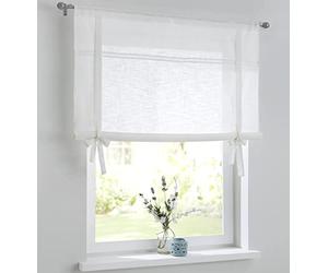 Kutti Rideau plissé Vicky en aspect lin avec dentelle creuse, cordon de serrage, rideau de style maison de campagne pour cuisine, coton, rideau à nouer, store enroulable, Largeur 45 cm x Hauteur 100
