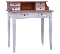 KUTYWEXFM Bureau en bois massif 90 x 50 x 101 cm secrétaire vintage | Secrétaire compact en bois avec 6 tiroirs et compartiment pour bureau et salon en blanc naturel.