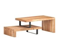 KUTYWEXFM Lot de 2 tables basses en bois d'acacia massif avec pieds en | Table d'appoint flexible Duo avec véritable grain de bois et surface de rangement, idéale pour un salon ou un bureau élégant.