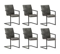 KUTYWEXFM Lot de 6 chaises de salle à manger cantilever grises en cuir | Chaises pivotantes confortables en cuir véritable avec finition grise vieillie et structure robuste pour cuisine et salle à