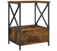 KUTYWEXFM Table de chevet en chêne fumé - 50 x 41 x 65 cm - Table d'appoint | Table d'appoint stable dans la chambre à coucher avec structure en métal robuste et 4 pieds réglables en hauteur pour les