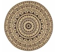 KUTYWEXFM Tapis rond en jute fait à la main avec motif floral naturel 90 cm | Tapis en fibre naturelle en jute tressée avec imprimé floral pour salon et chambre à coucher, robuste et facile d'entretien.
