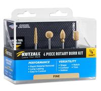 Kutzall Kit de 4 Fraises Rotatives - Tige 1/8″ - Grain Fin - Pour Gravure Détail sur Bois - Compatible Dremel, Foredom, DeWalt - Carbure de Tungstène Structuré