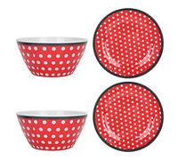 Kuuleyn 4 pièces ensemble de plats à salade points rouges Imitation assiette en porcelaine fruits nourriture plat à gâteau vaisselle pour la cuisine